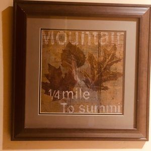 Cabin feel, 2 wall hangings wood frames.Size 19 1/2 in x 20 in.